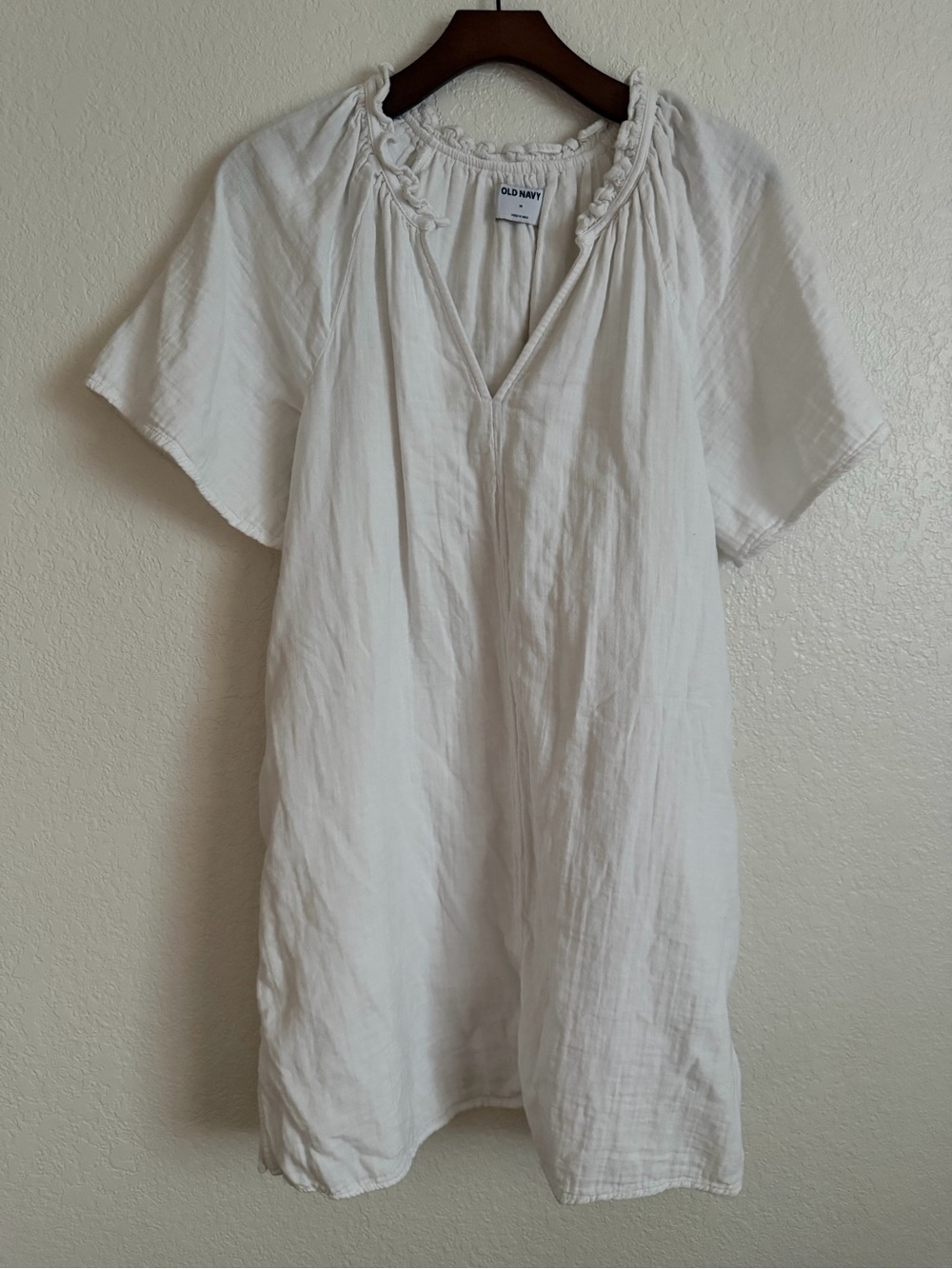 White Double Gauze Cotton Dress with Pockets Size M